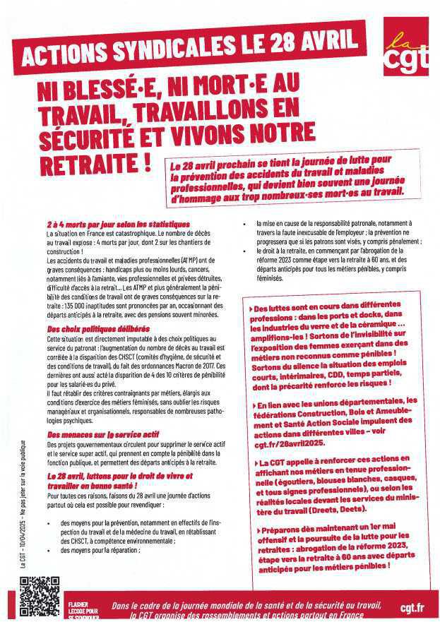Lutte pour la prévention des accidents du travail et maladies professionnelles