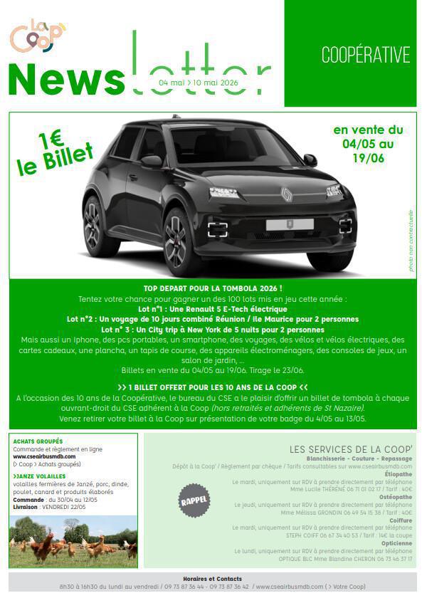 Newsletter du 04 au 07 Mai 2026.