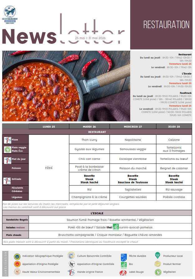 Newsletter du 25 au 31 mai 2026
