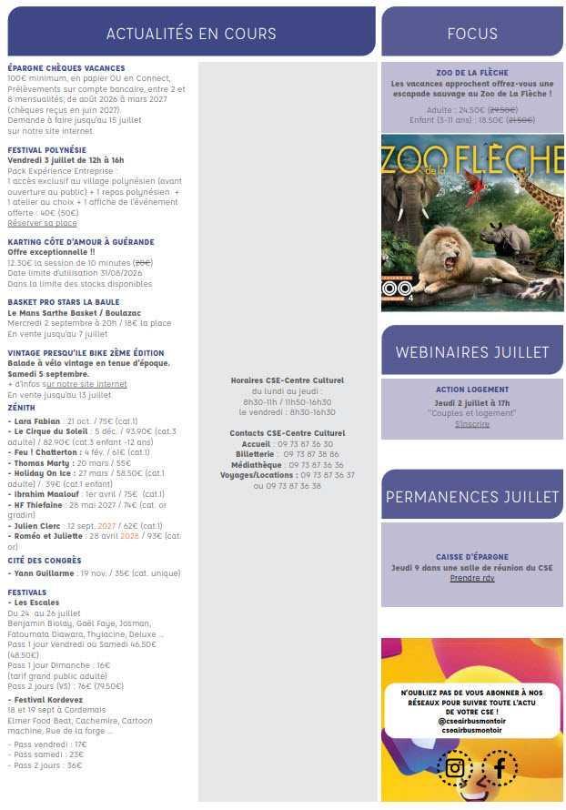 Newsletter du 29 juin au 5 juillet 2026