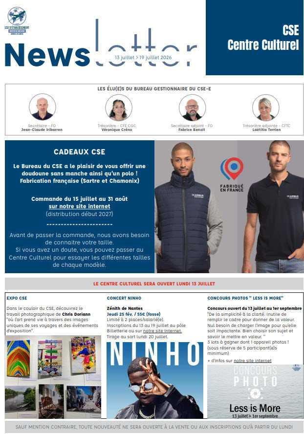 Newsletter du 13 au 19 juillet 2026