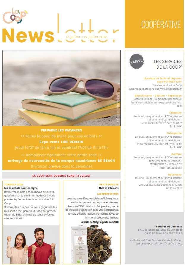 Newsletter du 13 au 19 juillet 2026