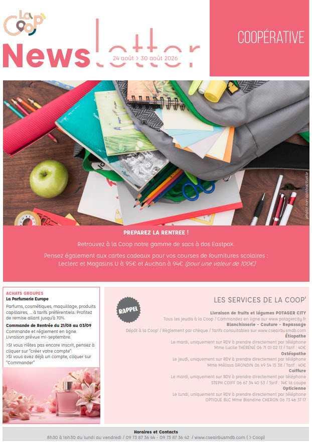 Newsletter du 24 au 30 août 2026