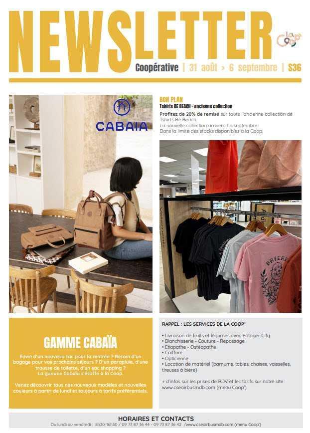 Newsletter du 31 août au 6 septembre 2026