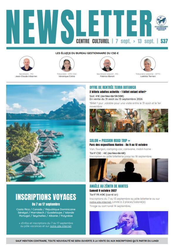 Newsletter du 07 au 11 septembre 2026.