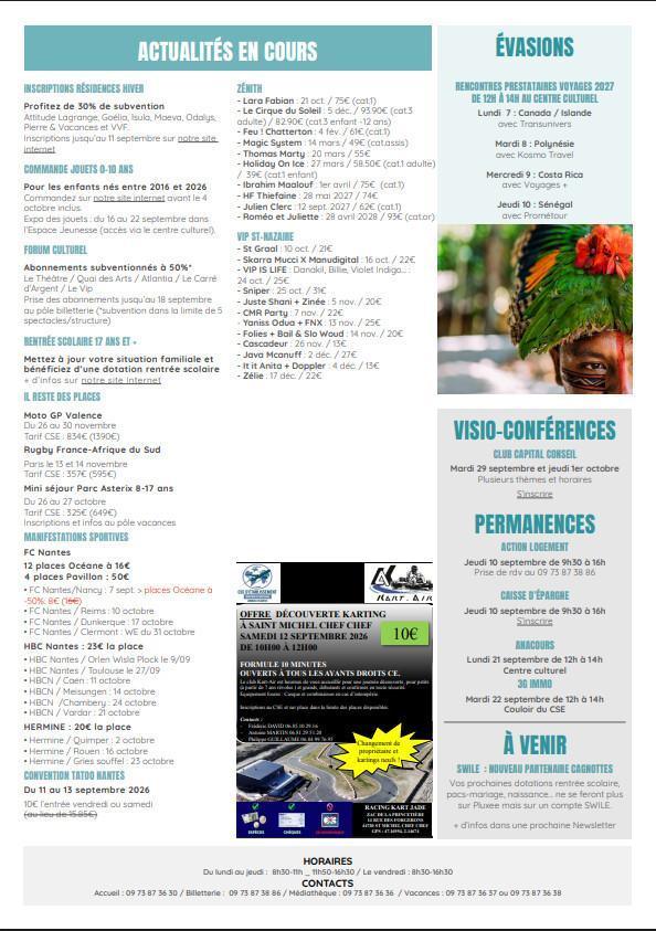 Newsletter du 07 au 11 septembre 2026.