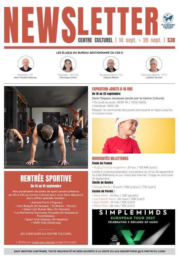 Newsletter du 14 au 20 septembre 2026
