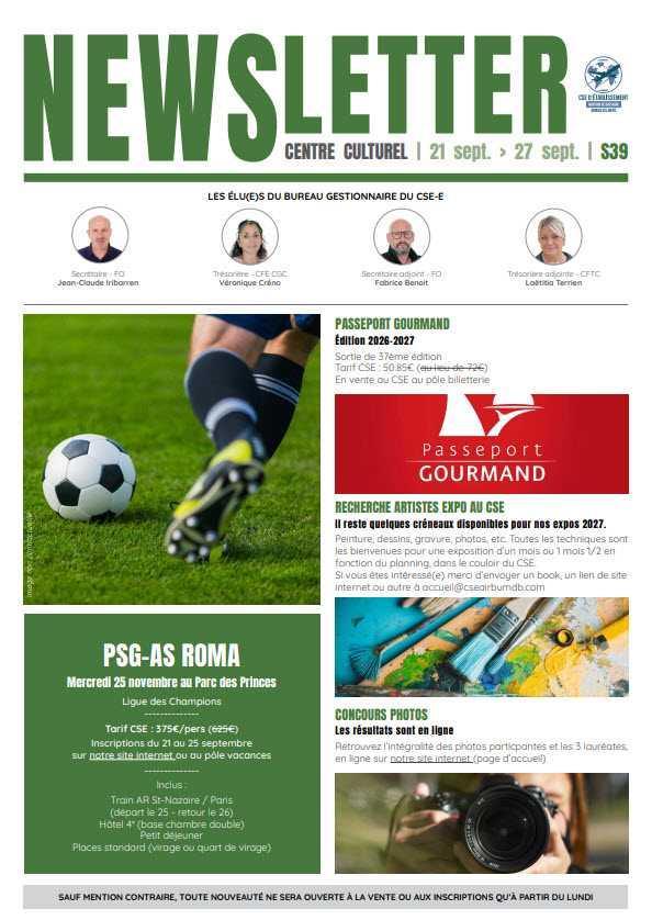 Newsletter du 21 au 25 septembre 2026.