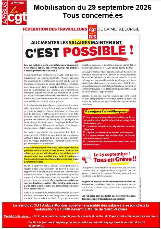 29 septembre : Appel à la mobilisation