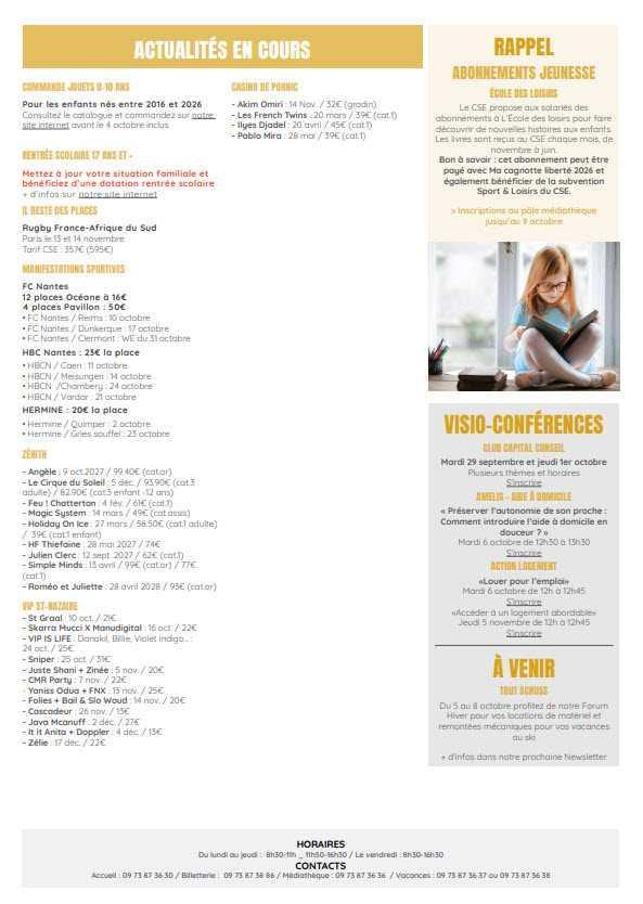 Newsletter du 28/09 au 02/10.