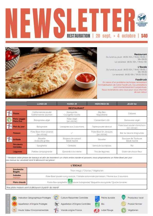 Newsletter du 28/09 au 02/10.