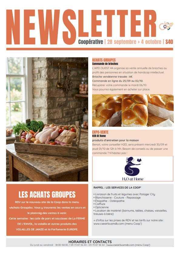 Newsletter du 28/09 au 02/10.