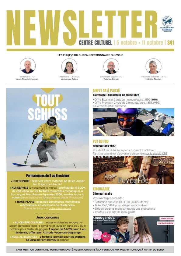 Newsletter du 05 au 09 Octobre 2026.