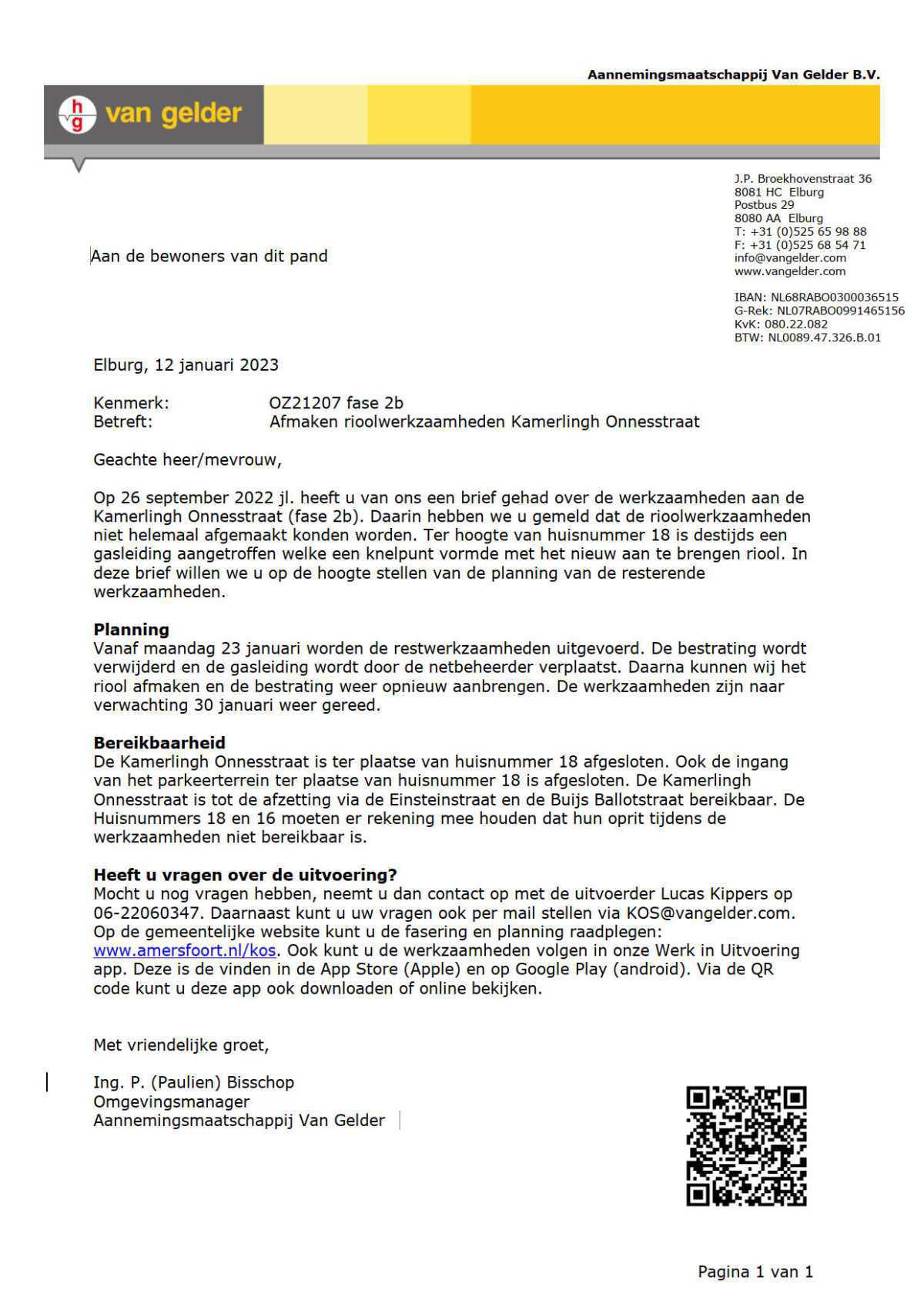 Bewonersbrief werkzaamheden gasleiding Kamerlingh Onnesstraat