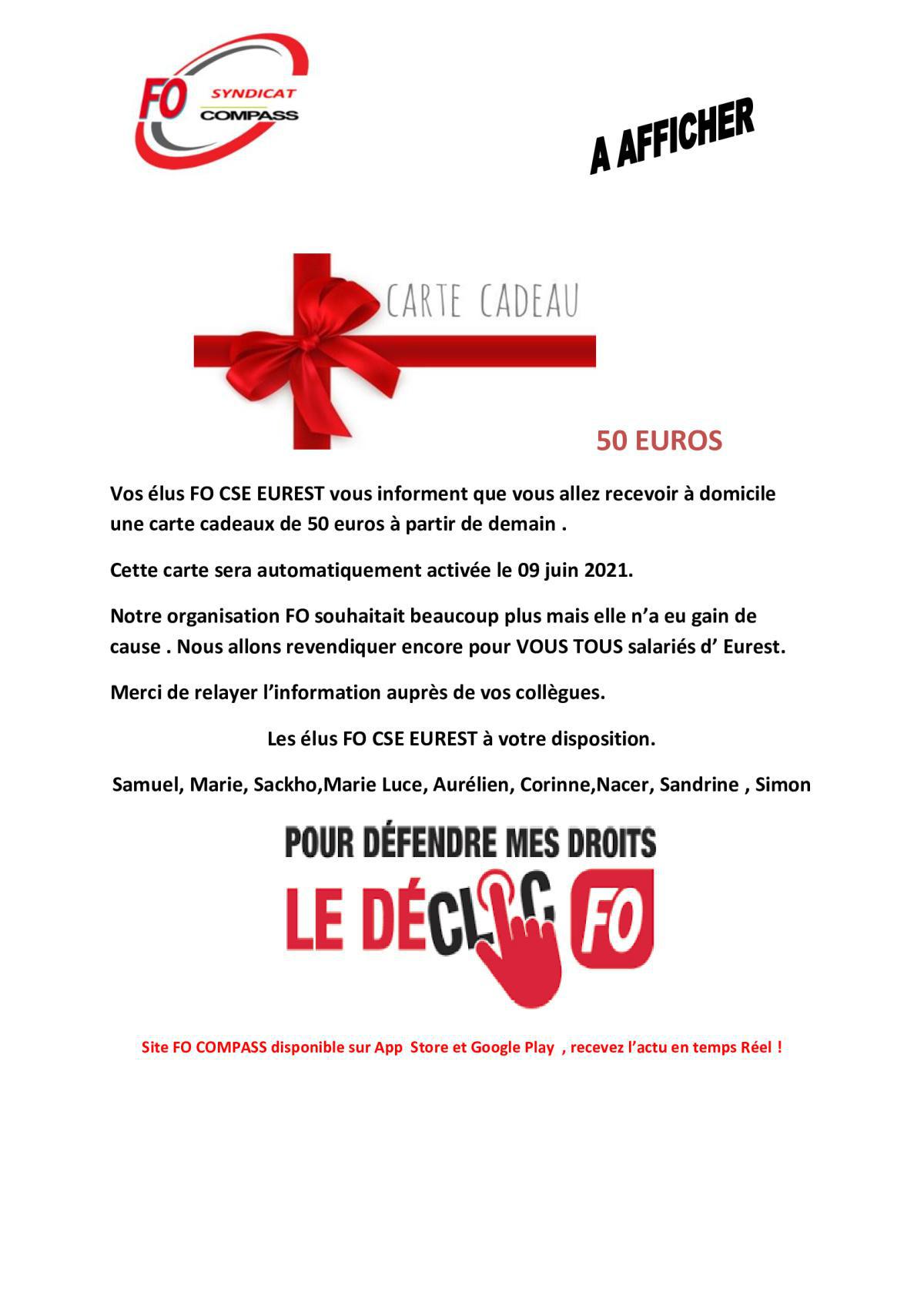 INFO CHEQUE CADEAUX CSE EUREST