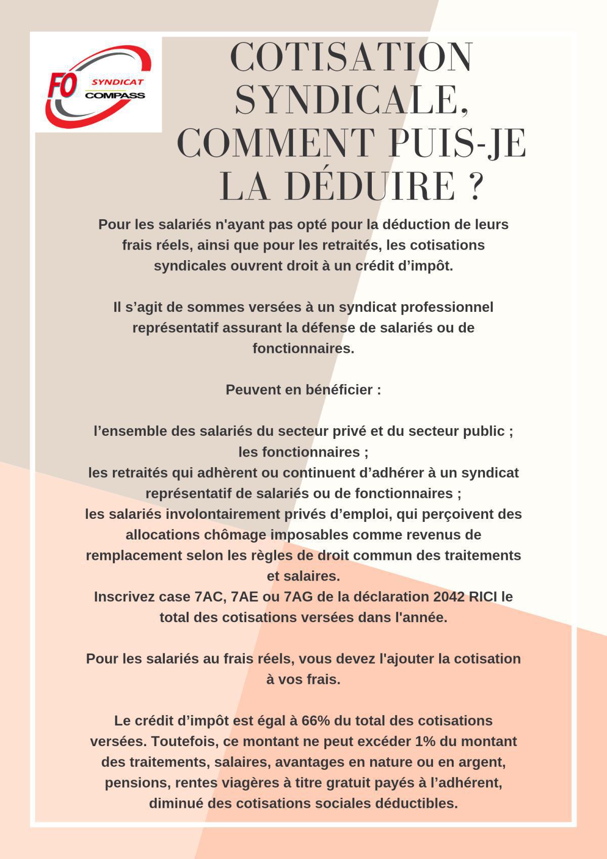 déduction cotisation syndicale