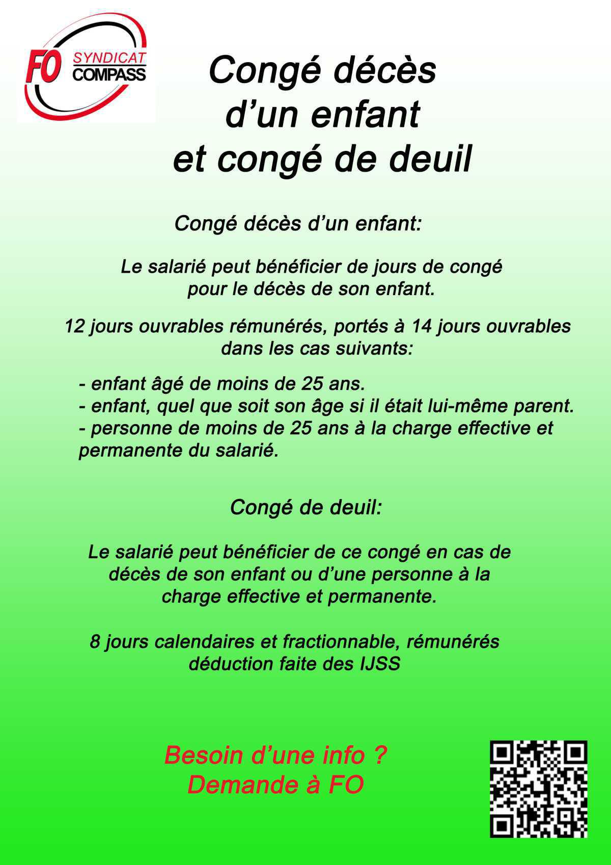 Congé décès d'un enfant et congé de deuil
