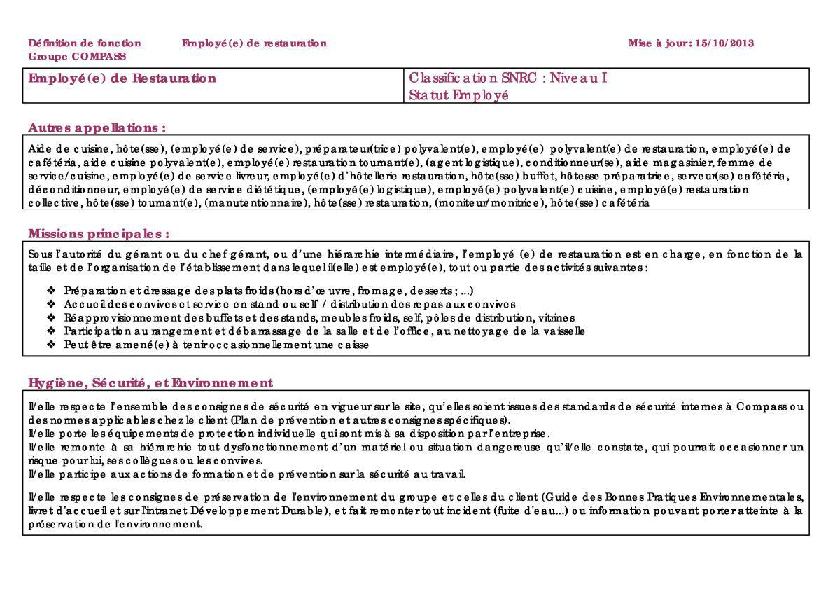 FICHE DE POSTE