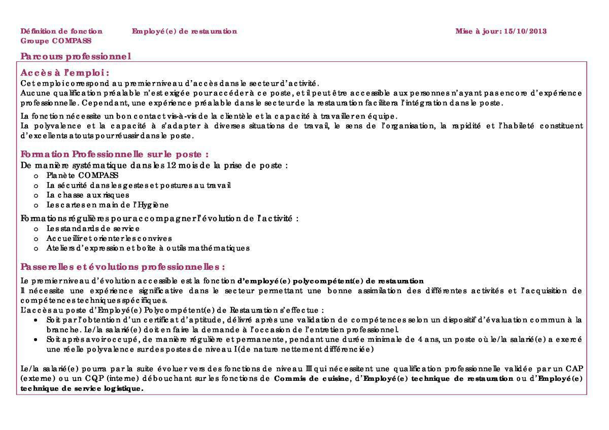 FICHE DE POSTE FICHE DE POSTE