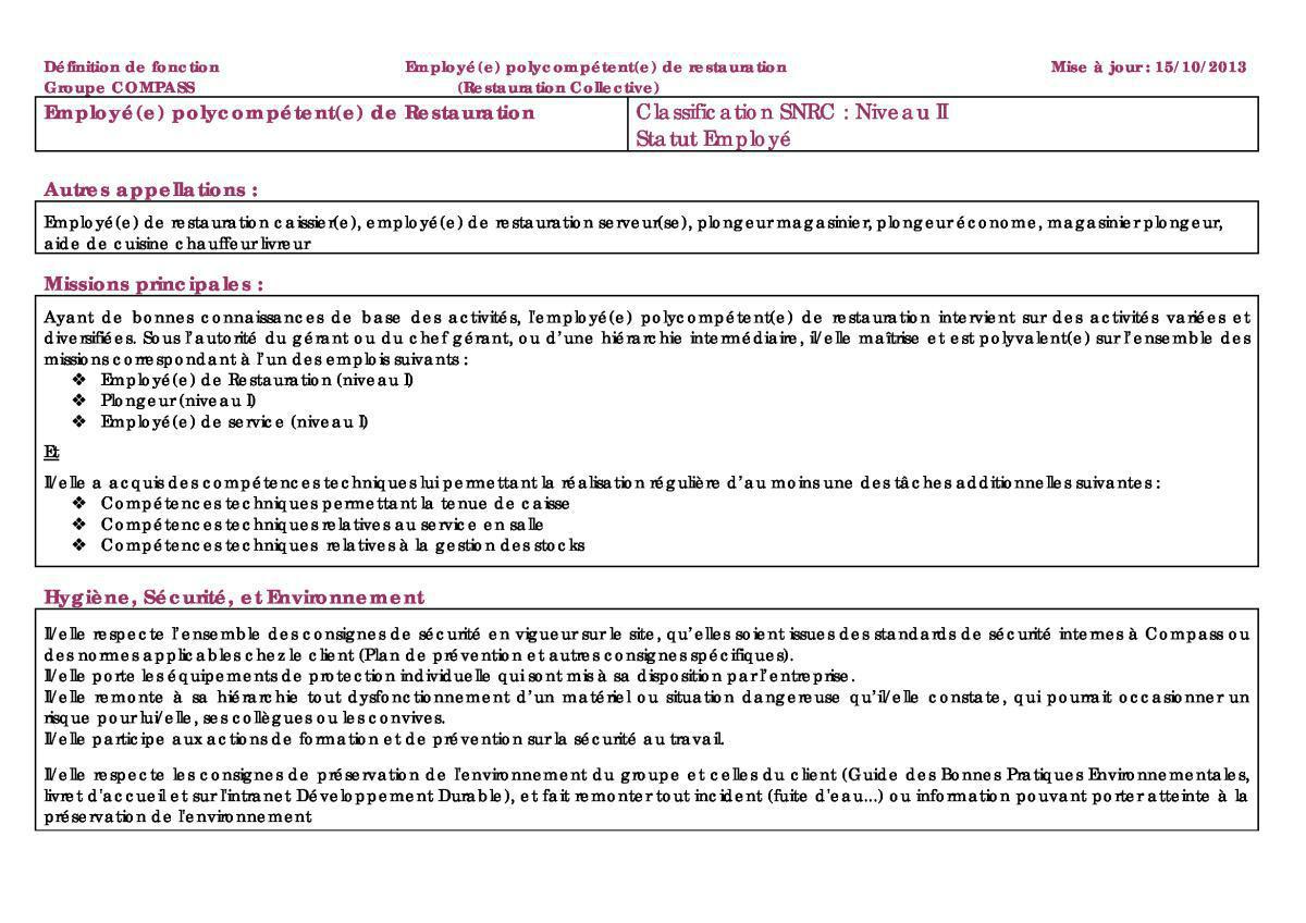 FICHE DE POSTE FICHE DE POSTE