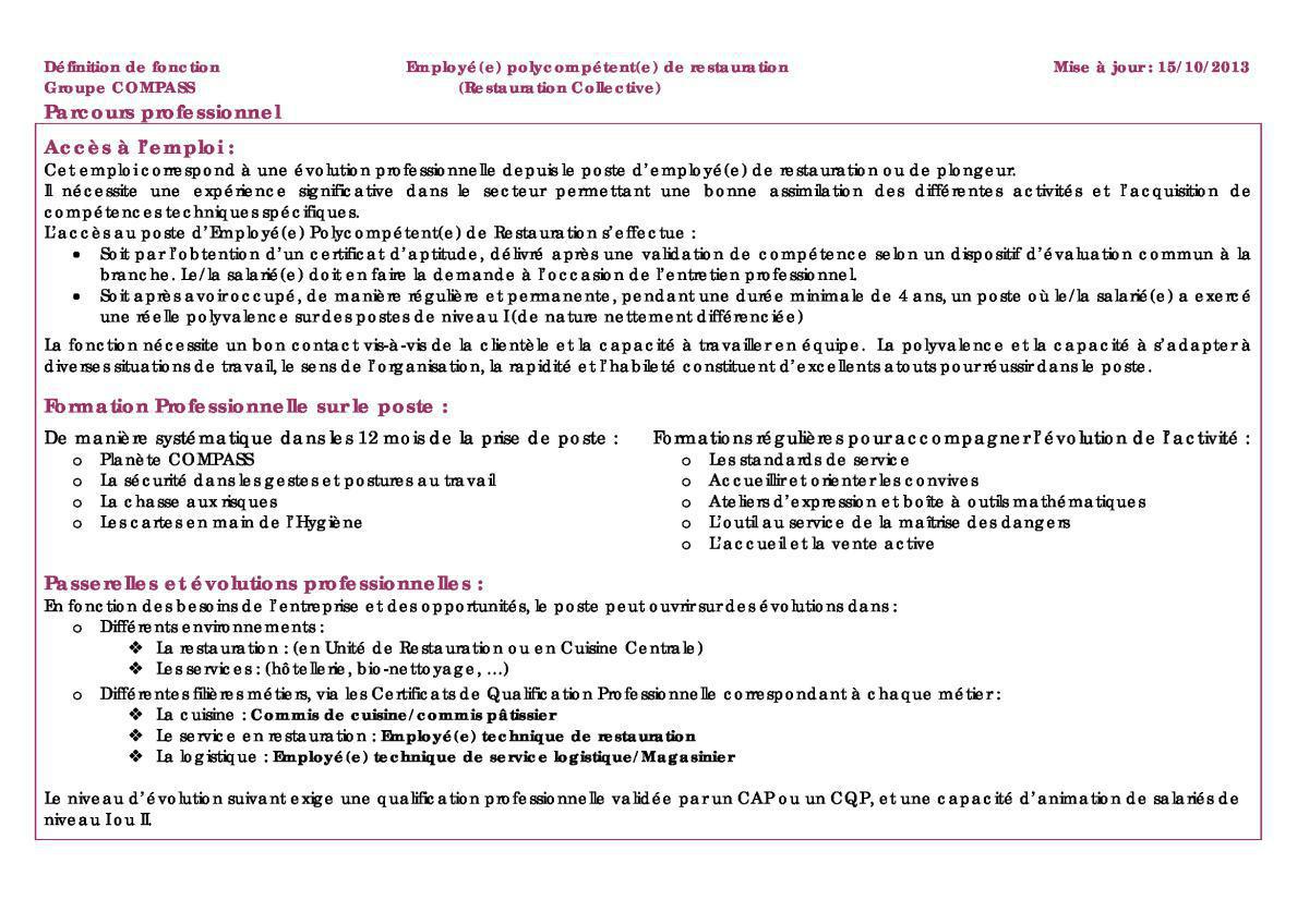 FICHE DE POSTE FICHE DE POSTE