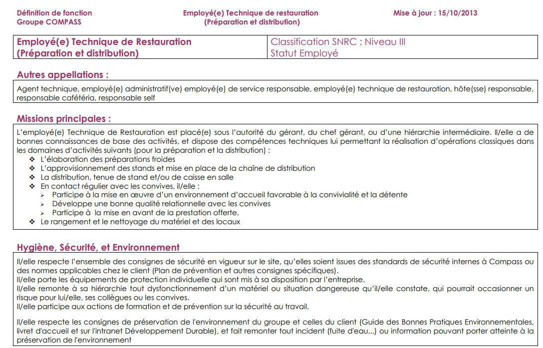 FICHE DE POSTE FICHE DE POSTE