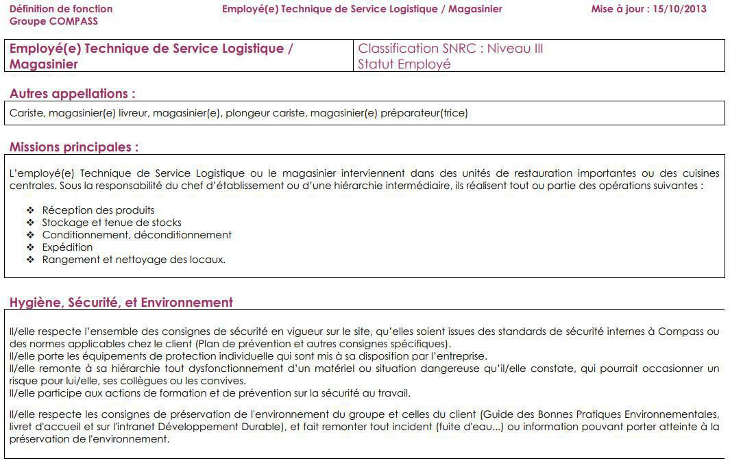 FICHE DE POSTE FICHE DE POSTE