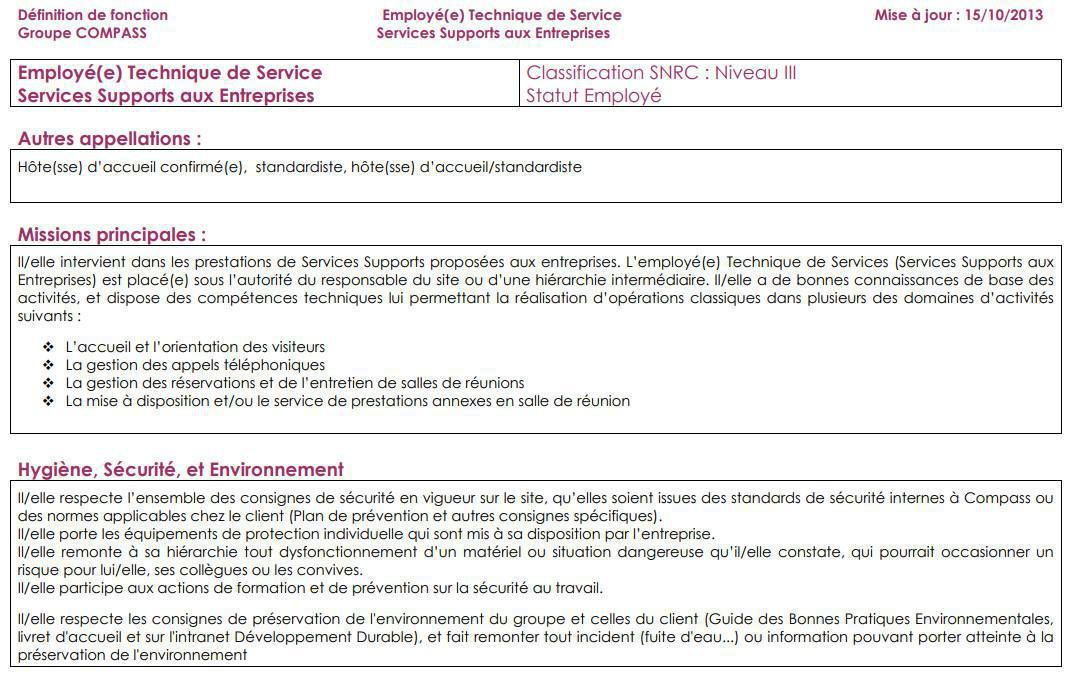 FICHE DE POSTE FICHE DE POSTE