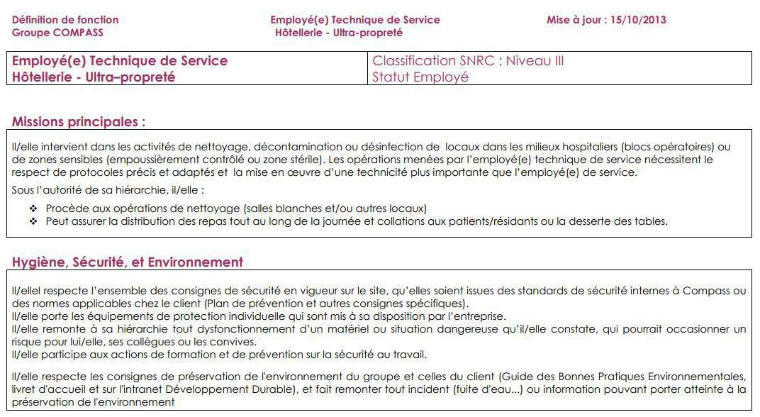 FICHE DE POSTE FICHE DE POSTE