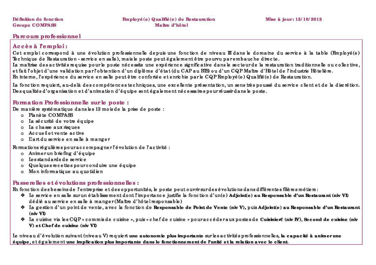 FICHE DE POSTE FICHE DE POSTE