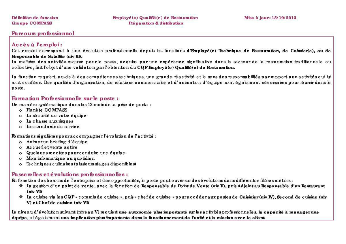 FICHE DE POSTE FICHE DE POSTE