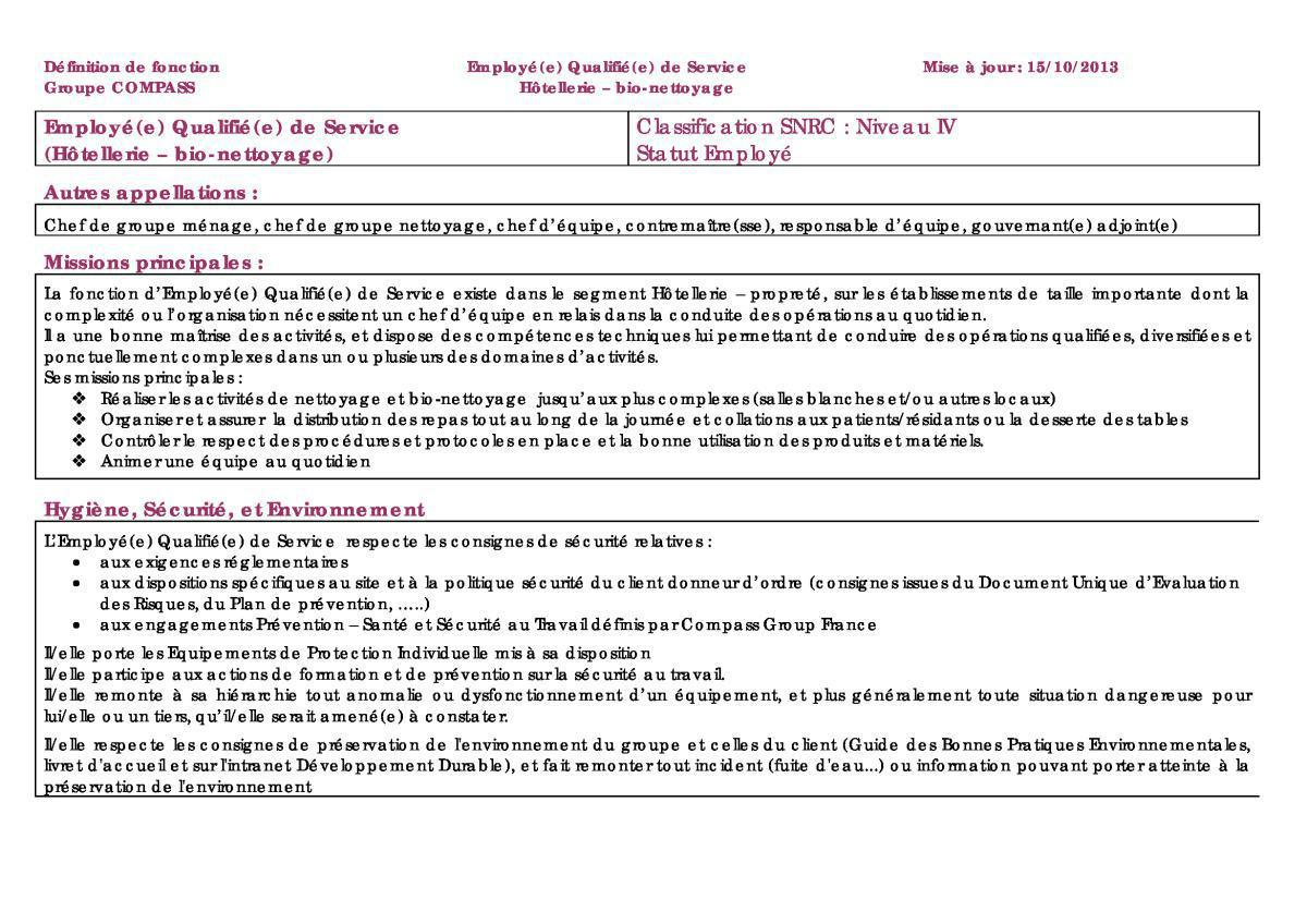 FICHE DE POSTE FICHE DE POSTE