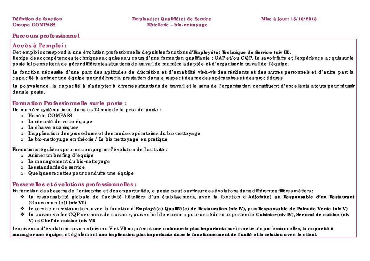 FICHE DE POSTE FICHE DE POSTE