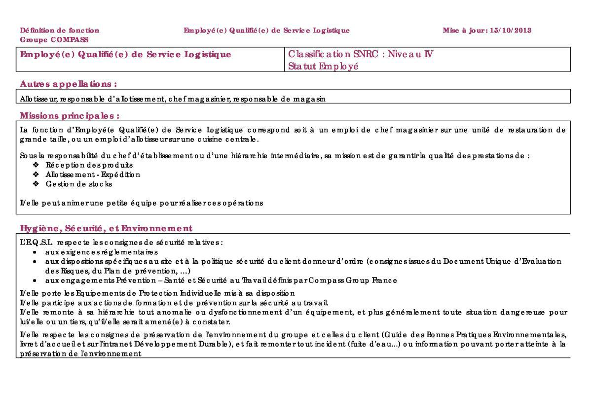 FICHE DE POSTE