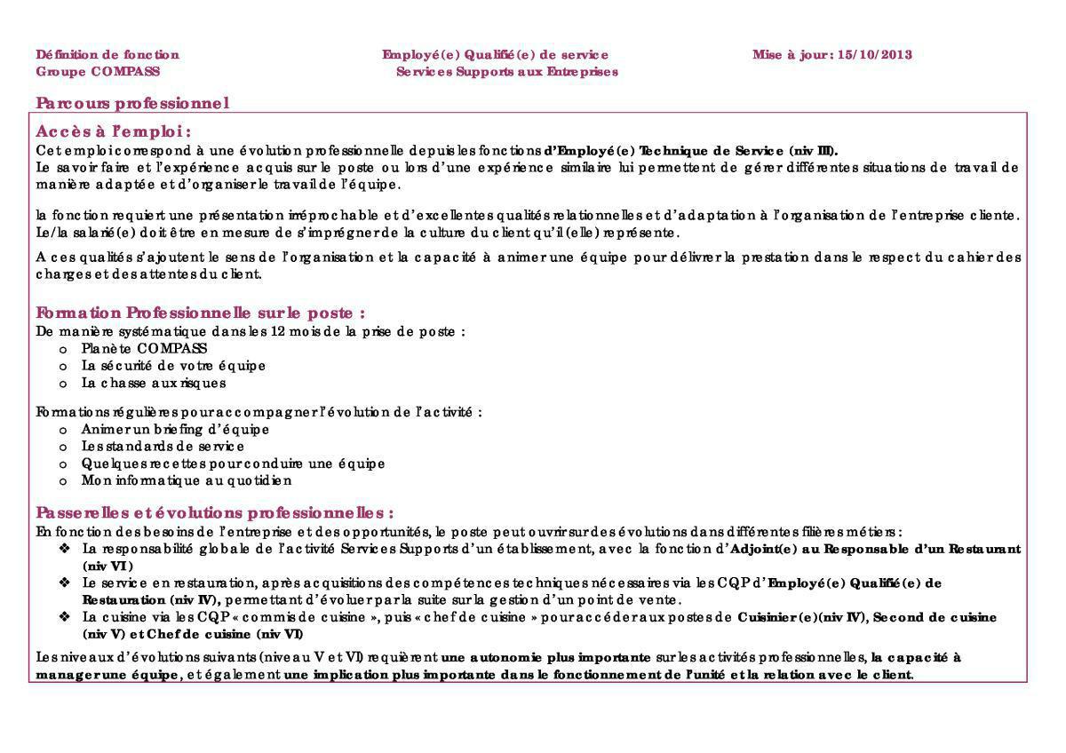 FICHE DE POSTE FICHE DE POSTE