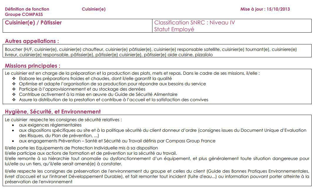 FICHE DE POSTE FICHE DE POSTE
