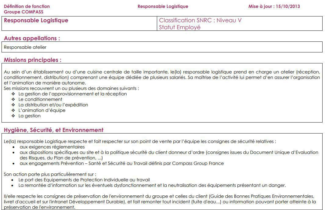 FICHE DE POSTE FICHE DE POSTE