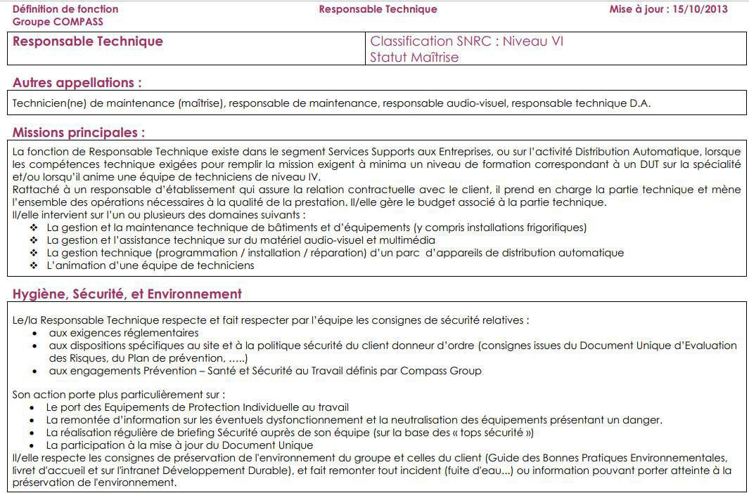 FICHE DE POSTE FICHE DE POSTE