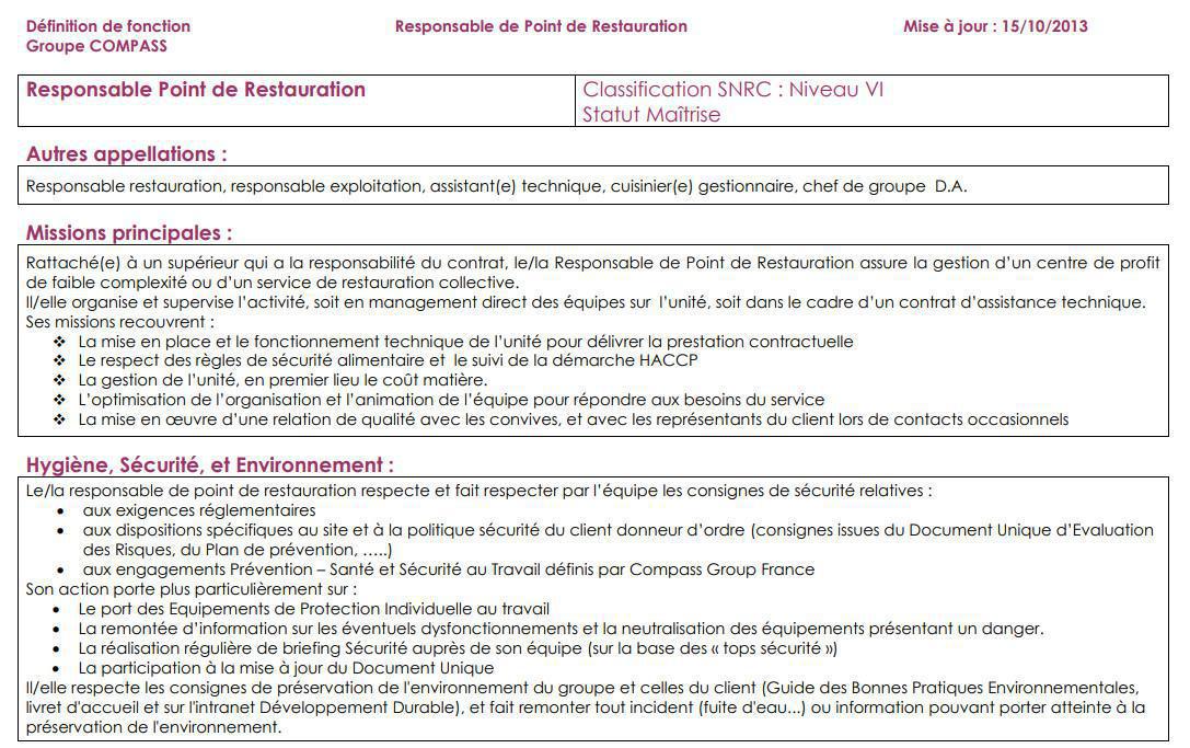 FICHE DE POSTE FICHE DE POSTE