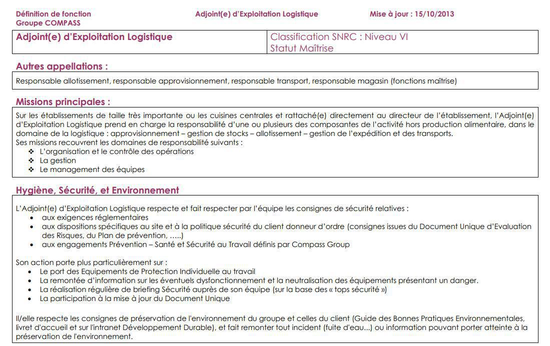 FICHE DE POSTE FICHE DE POSTE