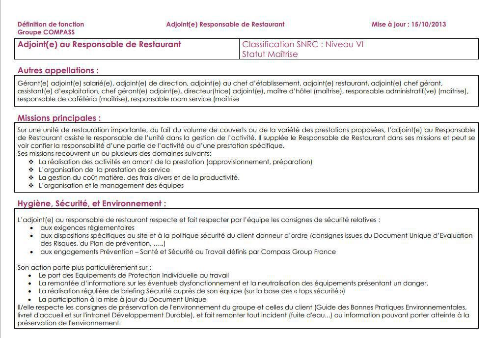 FICHE DE POSTE FICHE DE POSTE
