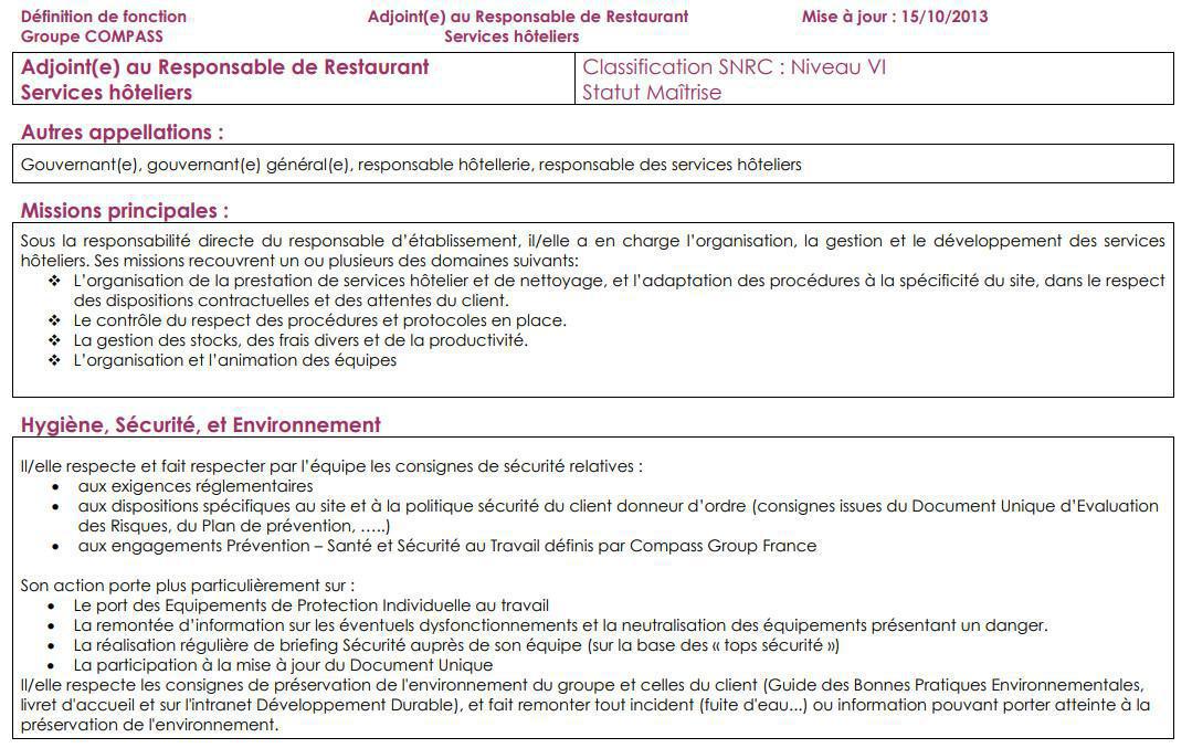 FICHE DE POSTE FICHE DE POSTE
