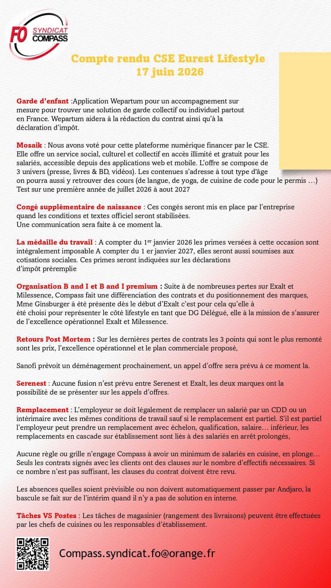 Compte rendu CSE Eurest life style juin 2026