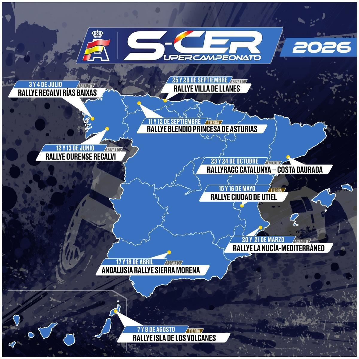 9 rallyes en el S-CER 2026, con Utiel y Lanzarote como grandes novedades 9 rallyes en el S-CER 2026, con Utiel y Lanzarote como grandes novedades