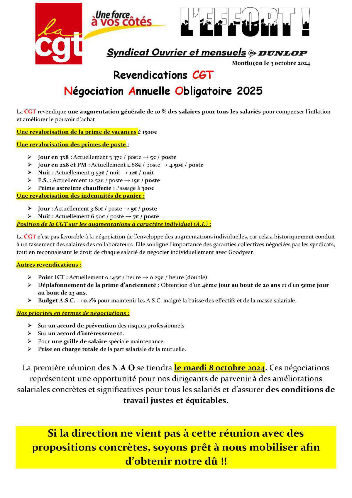 Revendication CGT NAO 2025