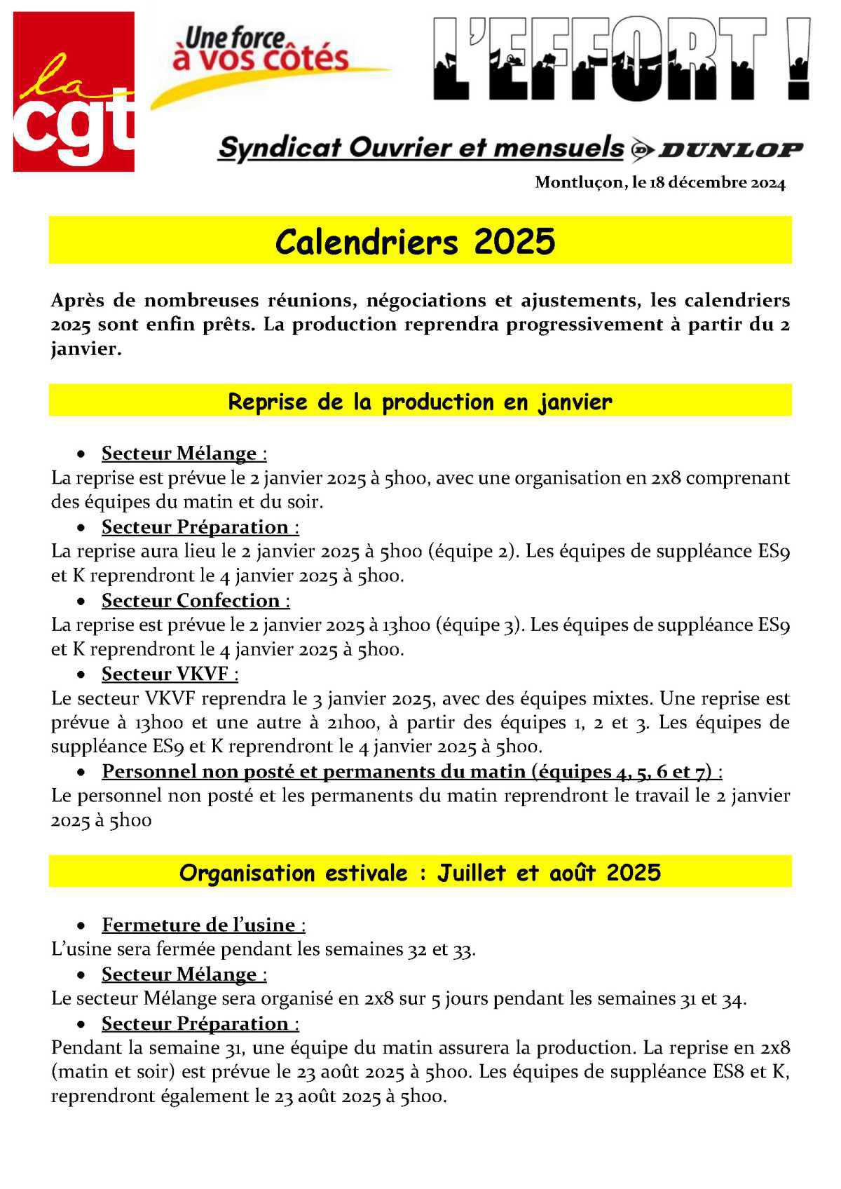 Calendrier 2025