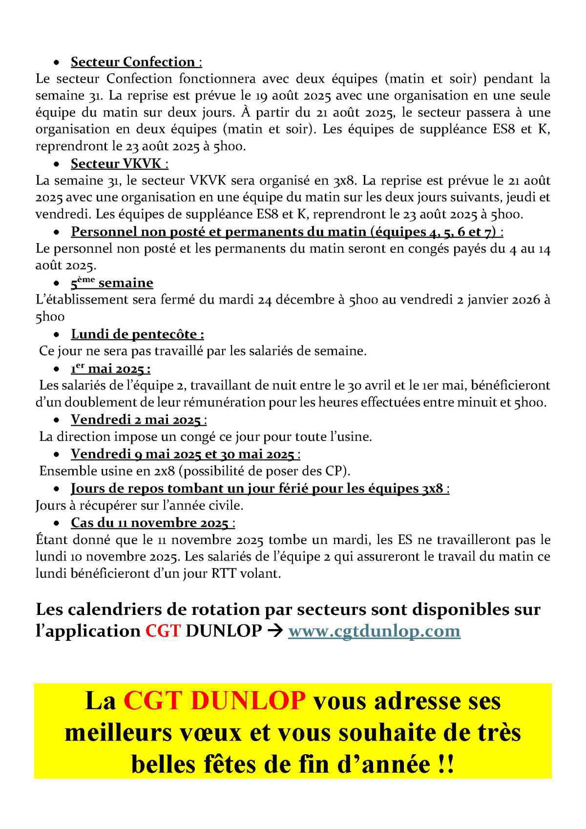Calendrier 2025
