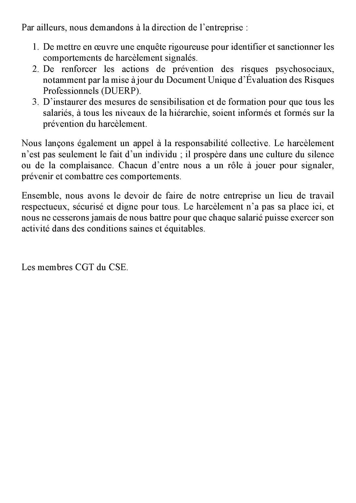 Déclaration CGT au CSE du 30 janvier 2025