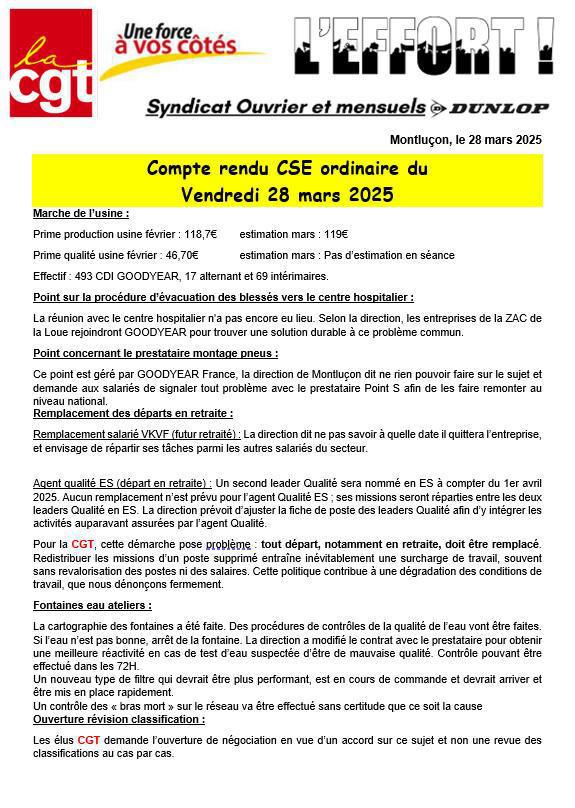 Compte rendu réunion de CSE du 28 mars 2025