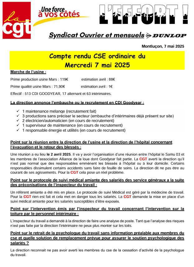 Compte rendu réunion CSE ordinaire du 7 mai 2025